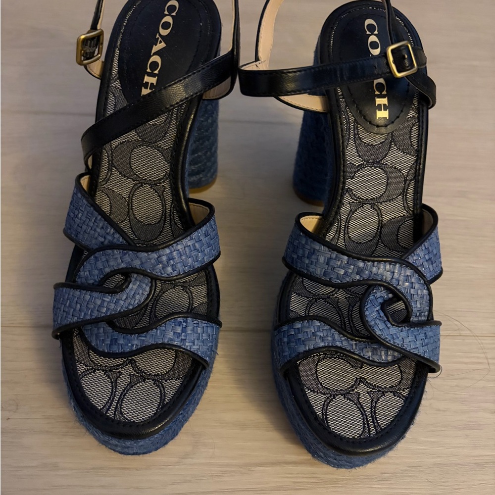 Coach Women's Black and Blue Woven Heels